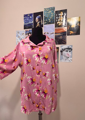 Pembe Çiçek Desenli Düğmeli Kadın pijama takımı özel tasarım - Görsel 3