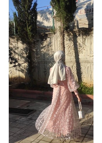 Pembe çiçek arkası kurdele detaylı özel tasarım abiye - Görsel 2