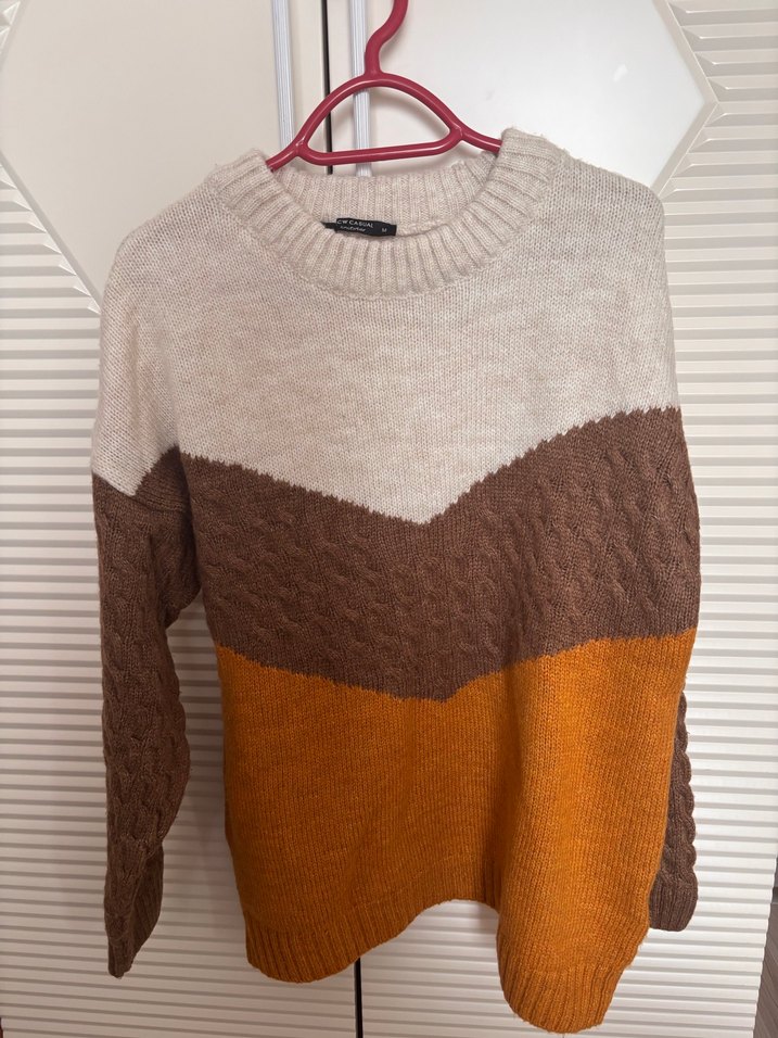 Bohem Tarzı Renk Bloklu Kadın Triko Kazak - Görsel 3