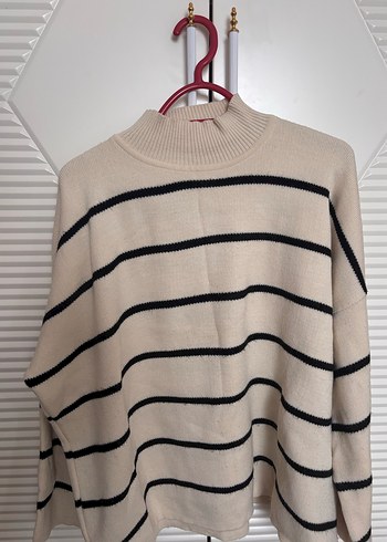 Bej Gri Çizgili Kadın Balıkçı Yaka Kazak - Görsel 3