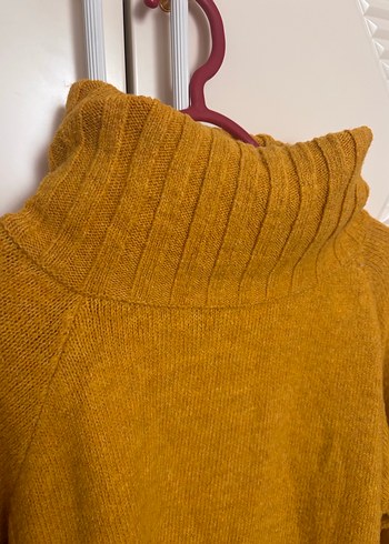 Kadın hardal rengi Bohem Boğazlı Yün Kazak - Görsel 2