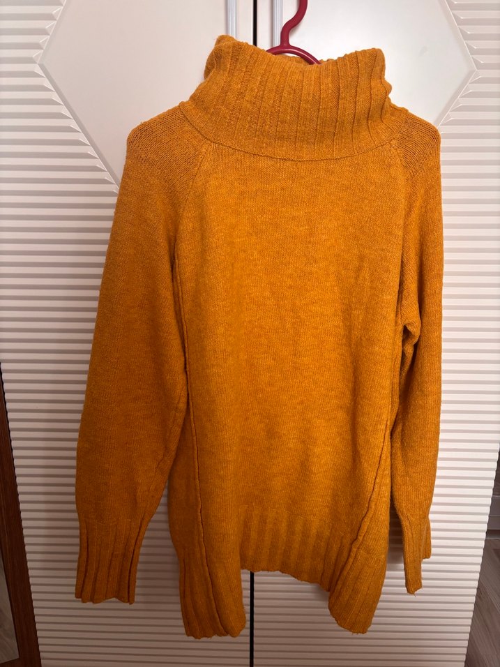 Kadın hardal rengi Bohem Boğazlı Yün Kazak - Görsel 3