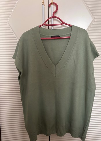 Soft Yeşil v yaka  Örgü Kadın Kazak - Görsel 3