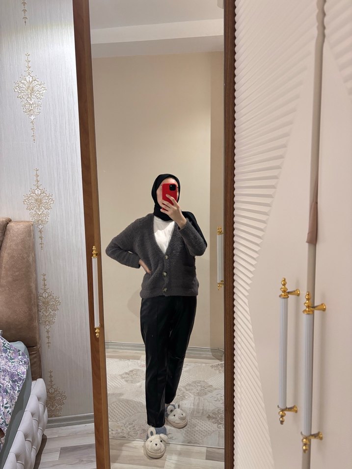 Düğmeli Siyah Deri kadın Pantolon - Görsel 3