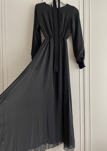 36 Beden siyah Renk Uzun Siyah Gotik Saten Elbise