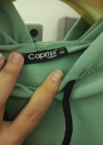 Yeşil Kapüşonlu Baskılı Kadın Uzun Sweatshirt - Görsel 3