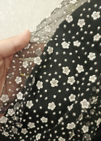 Uzun Siyah Çiçekli Elbise - Görsel 3