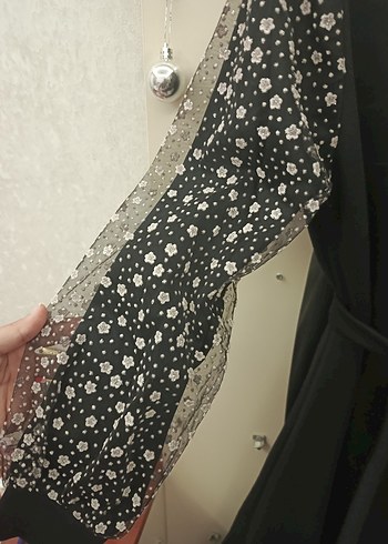 Uzun Siyah Çiçekli Elbise - Görsel 4