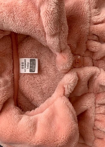 3-6 Ay Beden Kız Çocuk Kapüşonlu Pembe Peluş Mont