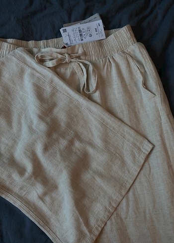 xl Beden Bej Kadın Keten Pantolon
