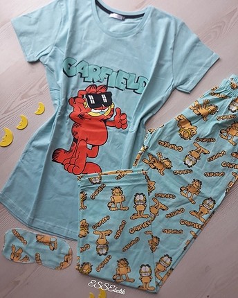 garfield mint yesili ve mickey somon renk pijama takimi