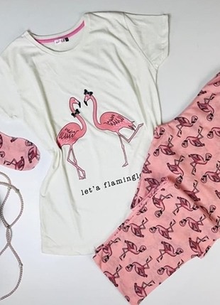 ekru flamingo pijama takimi