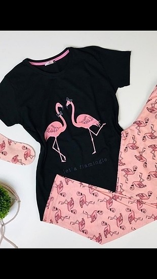 siyah flamingo pijama takimi