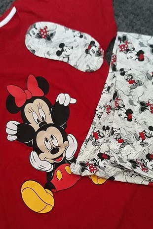 l Beden hatali basim kirmizi mickey minnie pijama takimi