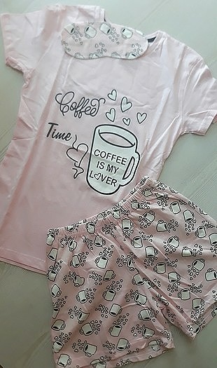 pembe kahveli şortlu pijama takimi