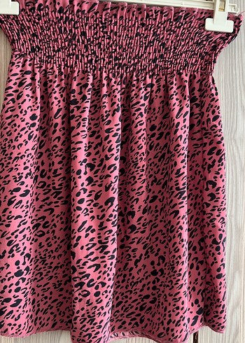 Pembe Leopar Desenli Mini Etek