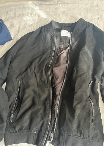 Bershka Bershka Siyah Baskılı Fermuarlı Kadın Ceket