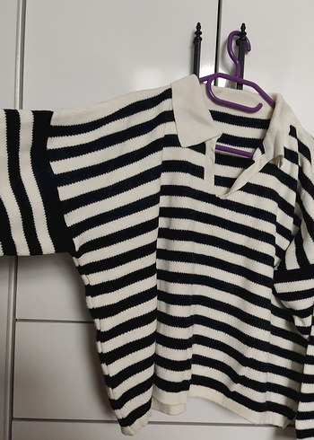 Çizgili Kadın Triko Kazak - Görsel 2