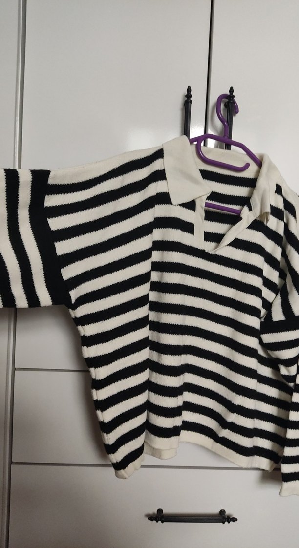 Çizgili Kadın Triko Kazak - Görsel 2