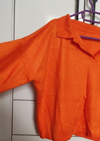 Turuncu Yaka Detaylı Uzun Kollu Kadın Gömlek - Görsel 2