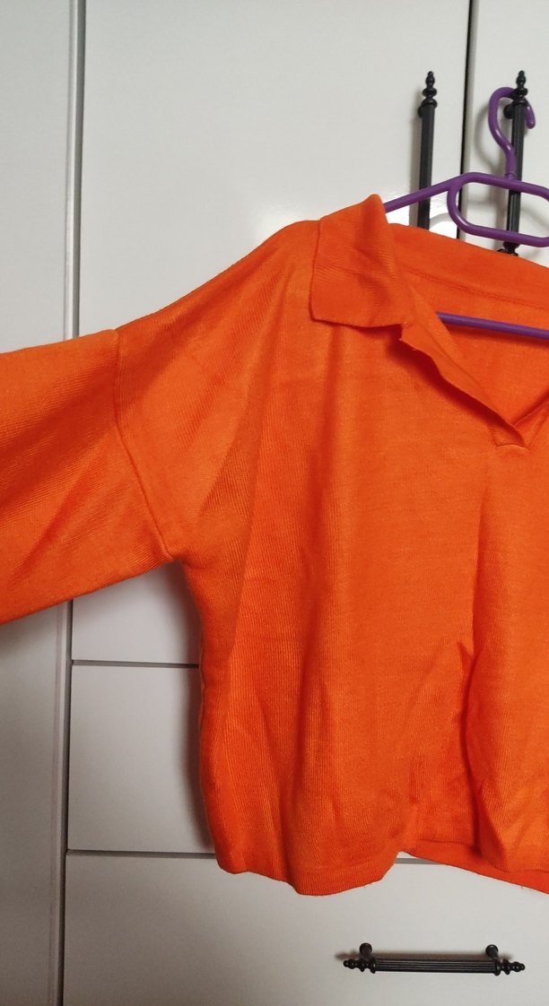 Turuncu Yaka Detaylı Uzun Kollu Kadın Gömlek - Görsel 2