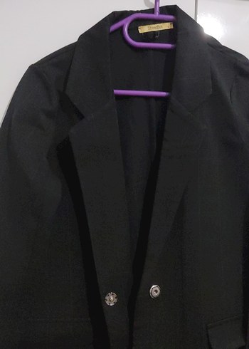 s Beden Düğmeli Siyah Kadın Blazer Ceket