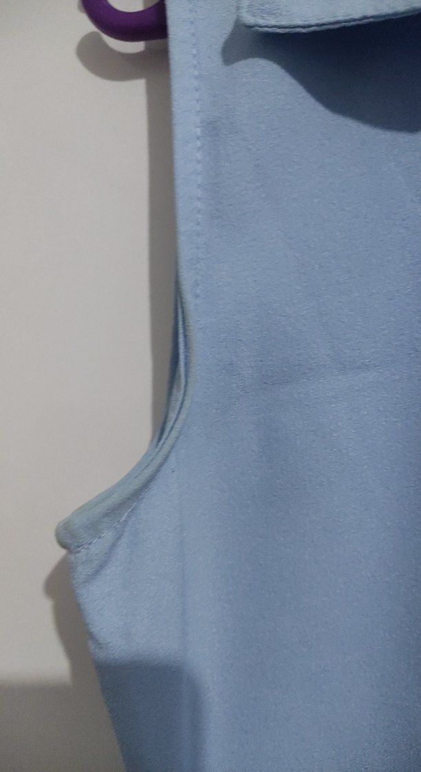 Mavi Düğmeli Midi Kolsuz Kadın Elbise - Görsel 3