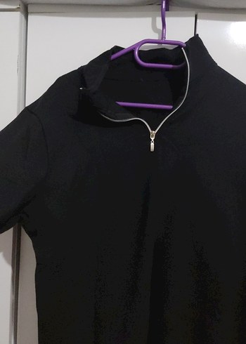 Siyah Fermuarlı Yüksek Yakalı Kadın Sweatshirt - Görsel 2