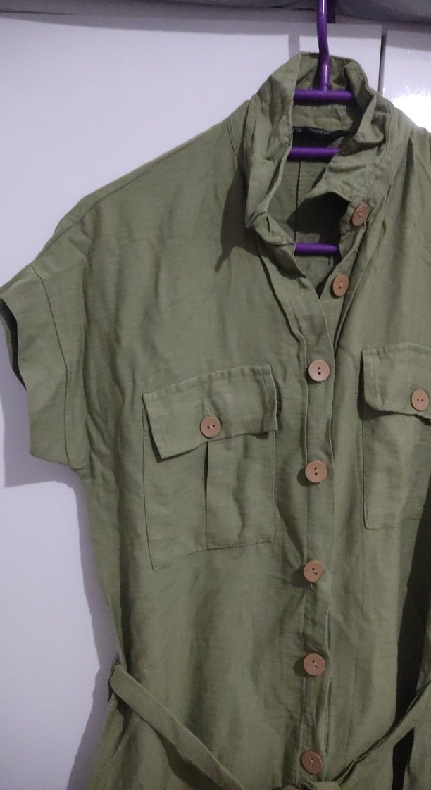 Kadın Keten Kuşaklı Midi Elbise - Görsel 2