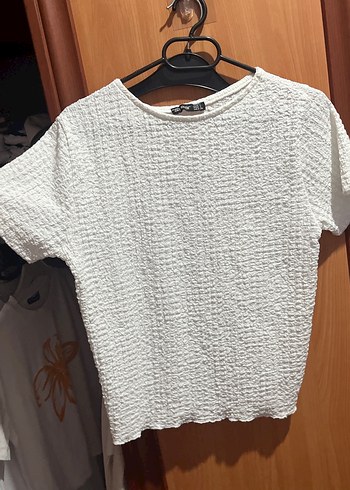 Beyaz Kısa Kollu Keten Bluz