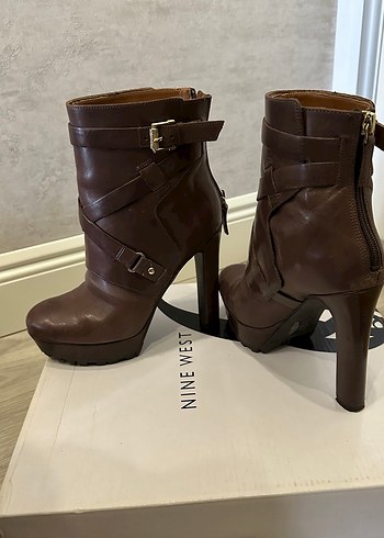 Nine West Kahverengi Deri Platform Topuklu Kadın Bot