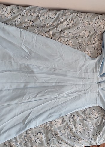 hiç kullanılmamış Mavi V Yakalı Uzun Kadın Elbise - Görsel 2