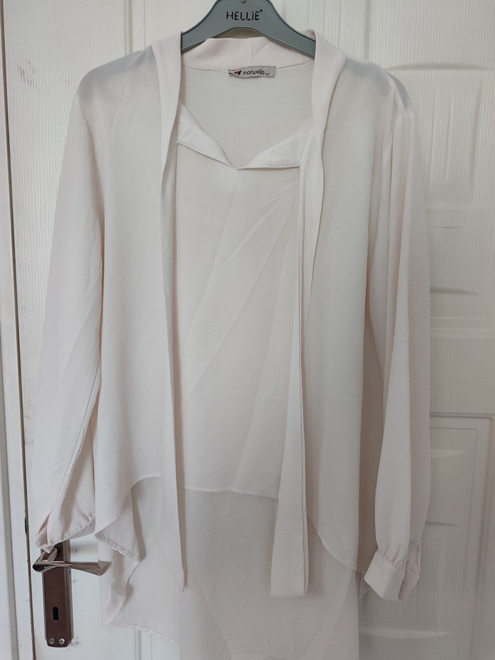 Beyaz V Yakalı Midi Kadın Gömlek - Görsel 2