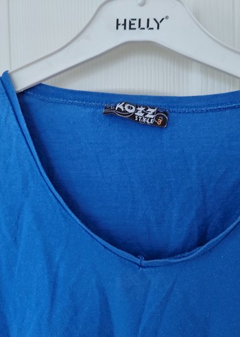 Mavi V Yaka Keten Kadın Tişört - Görsel 2