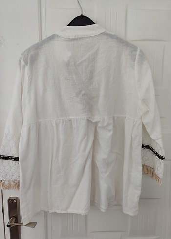 hiç kullanılmamış Püsküllü Nakışlı Bohem Beyaz Bluz - Görsel 6