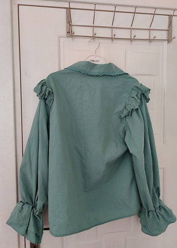 Düğmeli Yeşil Keten Gömlek - Görsel 4