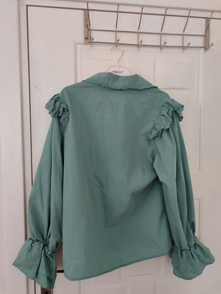 Düğmeli Yeşil Keten Gömlek - Görsel 4