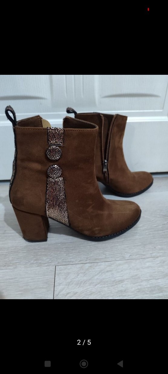 hiç kullanilmamis kusursuzKahverengi Süet Kadın BotTopuklu - Görsel 5