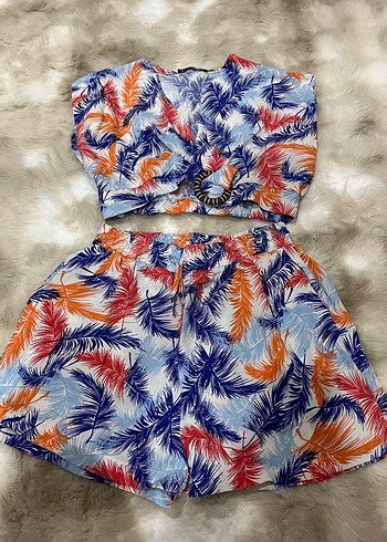 Renkli Batik Desenli Kadın Şort Takım