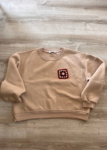 Nakışlı Bej Bohem Rahat Kesim Sweatshirt