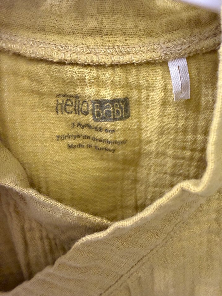 Sarı Müslin Kısa Kollu Bebek Body - Görsel 3