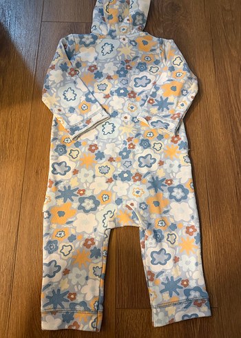 Kapüşonlu Bebek Tulum - Mavi Çiçek Desenli - Görsel 4