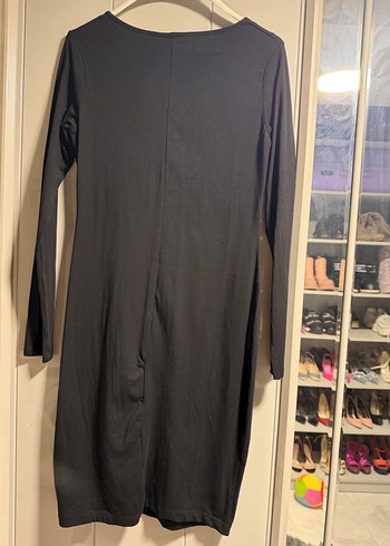 Siyah Drapeli Uzun Kollu Midi Hamile Elbisesi - Görsel 2