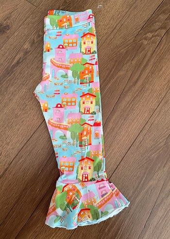 Kız Çocuk Çok Renkli Baskılı Volanlı Tayt - Görsel 3