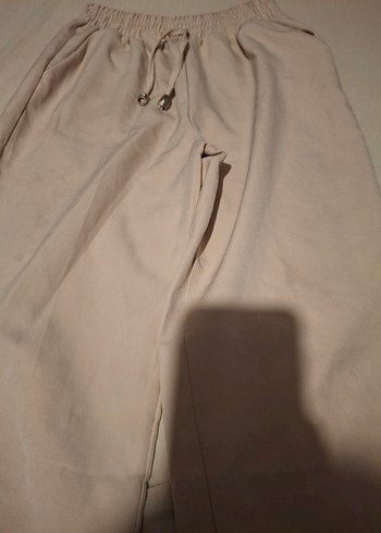 Bej Midi Keten Kadın Rahat Pantolon - Görsel 2