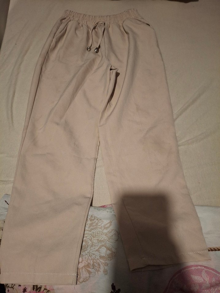 Bej Midi Keten Kadın Rahat Pantolon - Görsel 3