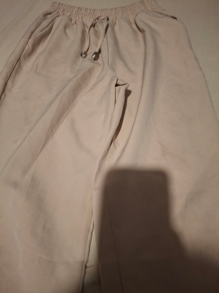 Bej Midi Keten Kadın Rahat Pantolon - Görsel 2