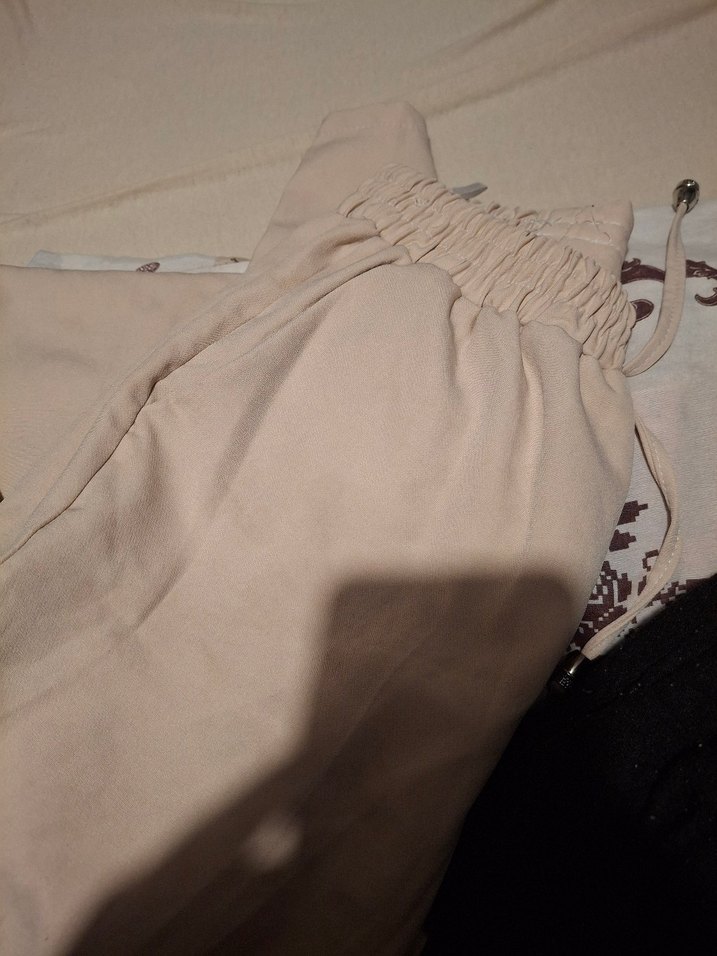 Bej Midi Keten Kadın Rahat Pantolon - Görsel 4