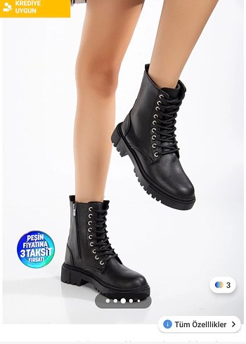 Siyah Deri Bağcıklı Blok Topuklu Bot - Görsel 3
