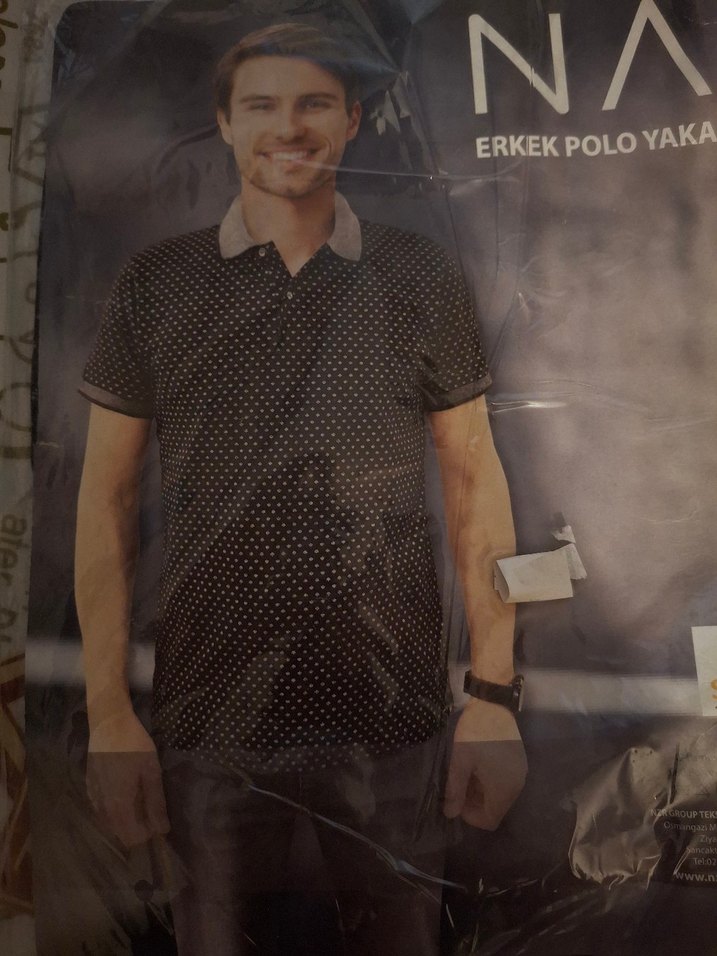 Siyah Erkek Polo Yaka Baskılı Tişört - Görsel 2